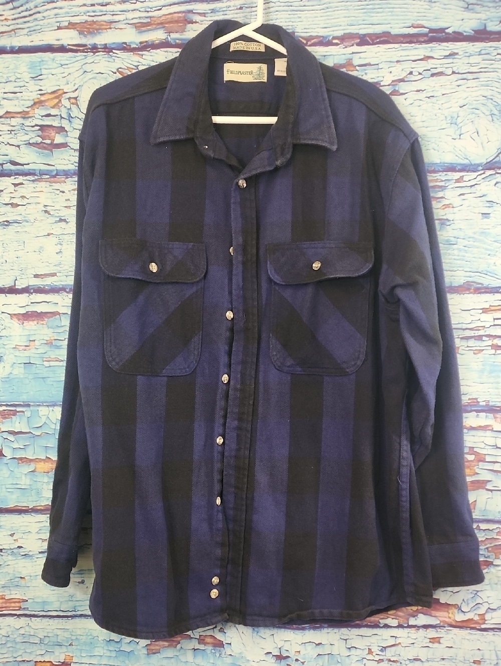 FieldMaster Blue and Black Plaid Cotton Shirt Jacket